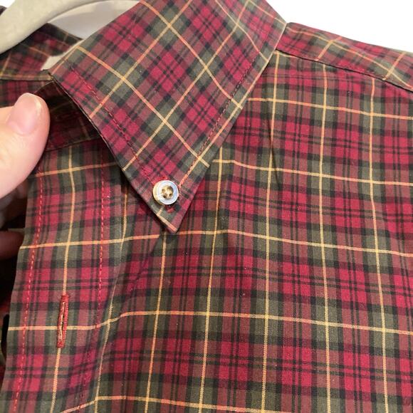Vintage LL Bean Red Green Tartan Traditional Fit Cotton Button Up Shirt Sz Large - Picture 10 of 16